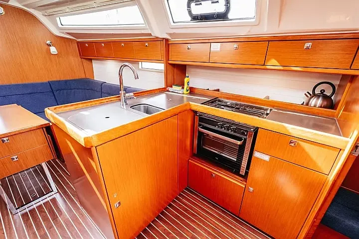 Galley of Flinx, a Bavaria Cruiser 37 sailboat at Betina, Croatia