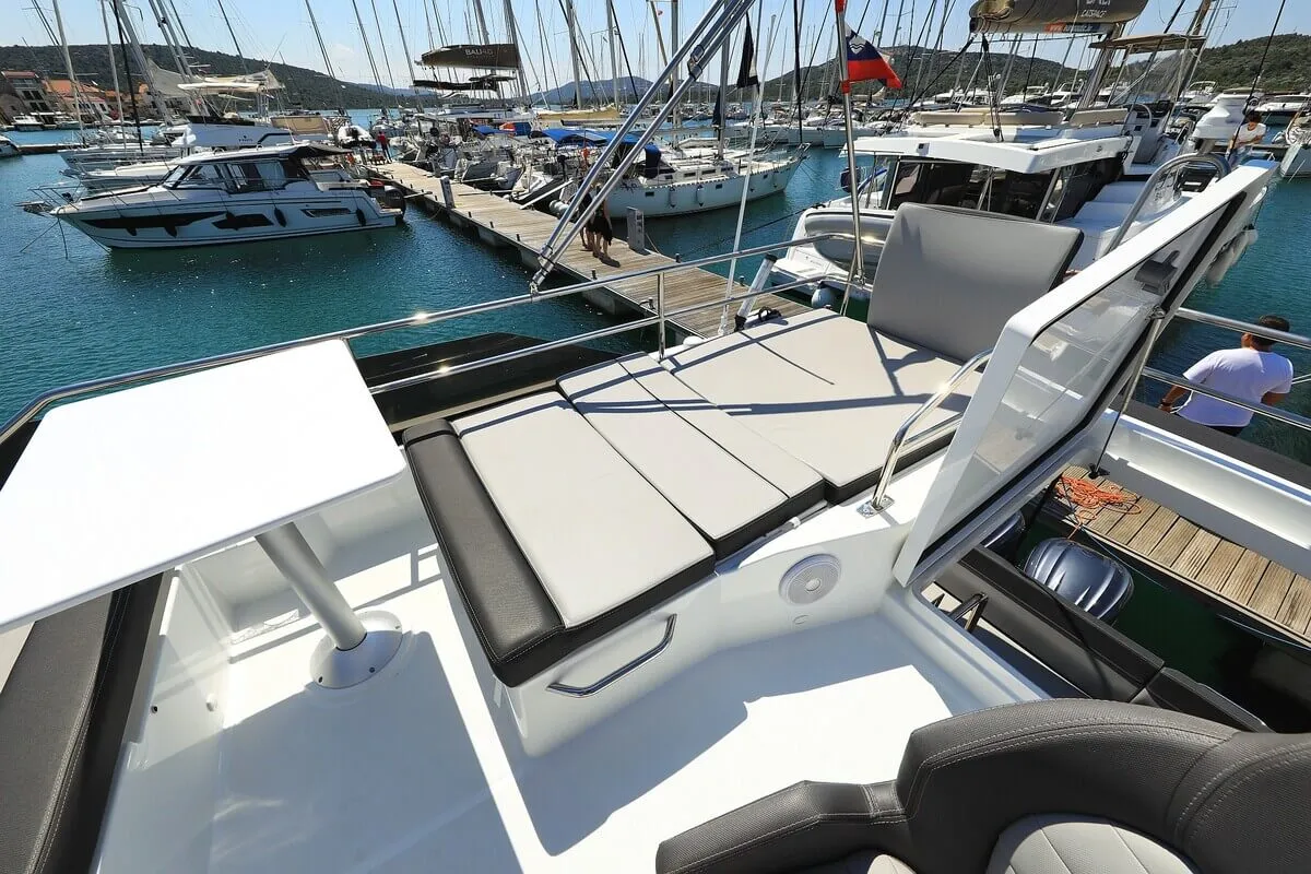 Deck of Tana, a Jeanneau Merry Fisher 1095 Fly motorboat at Pirovac, Croatia