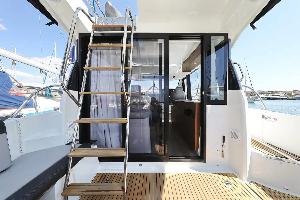 Deck of Tana, a Jeanneau Merry Fisher 1095 Fly motorboat at Pirovac, Croatia