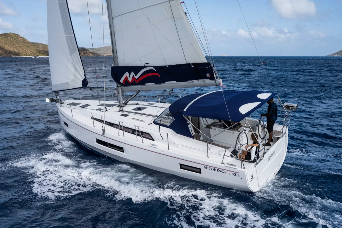Exterior view of Beneteau Oceanis 40.1, a sailboat at English Harbour, Antigua and Barbuda