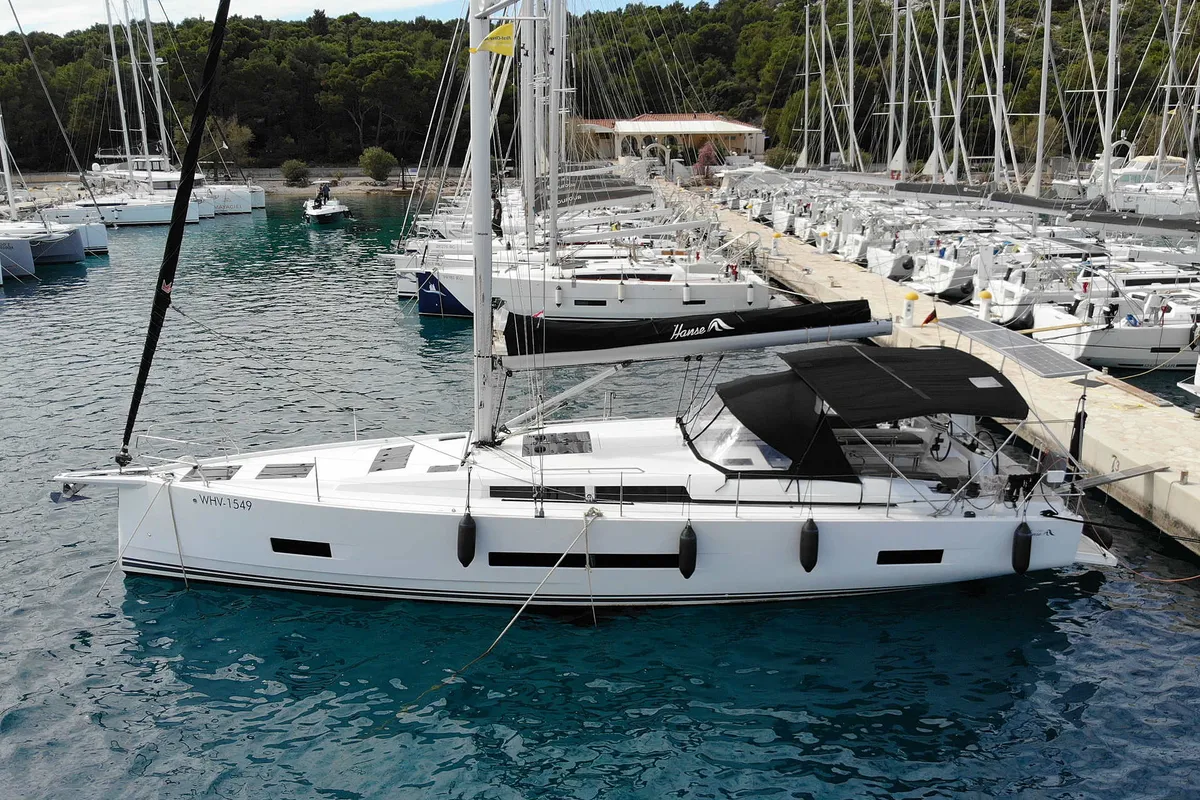 Exterior view of Wilson, a Hanse 460 sailboat at Punat, Croatia