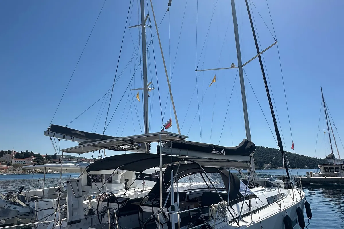 Exterior view of Wilson, a Hanse 460 sailboat at Punat, Croatia