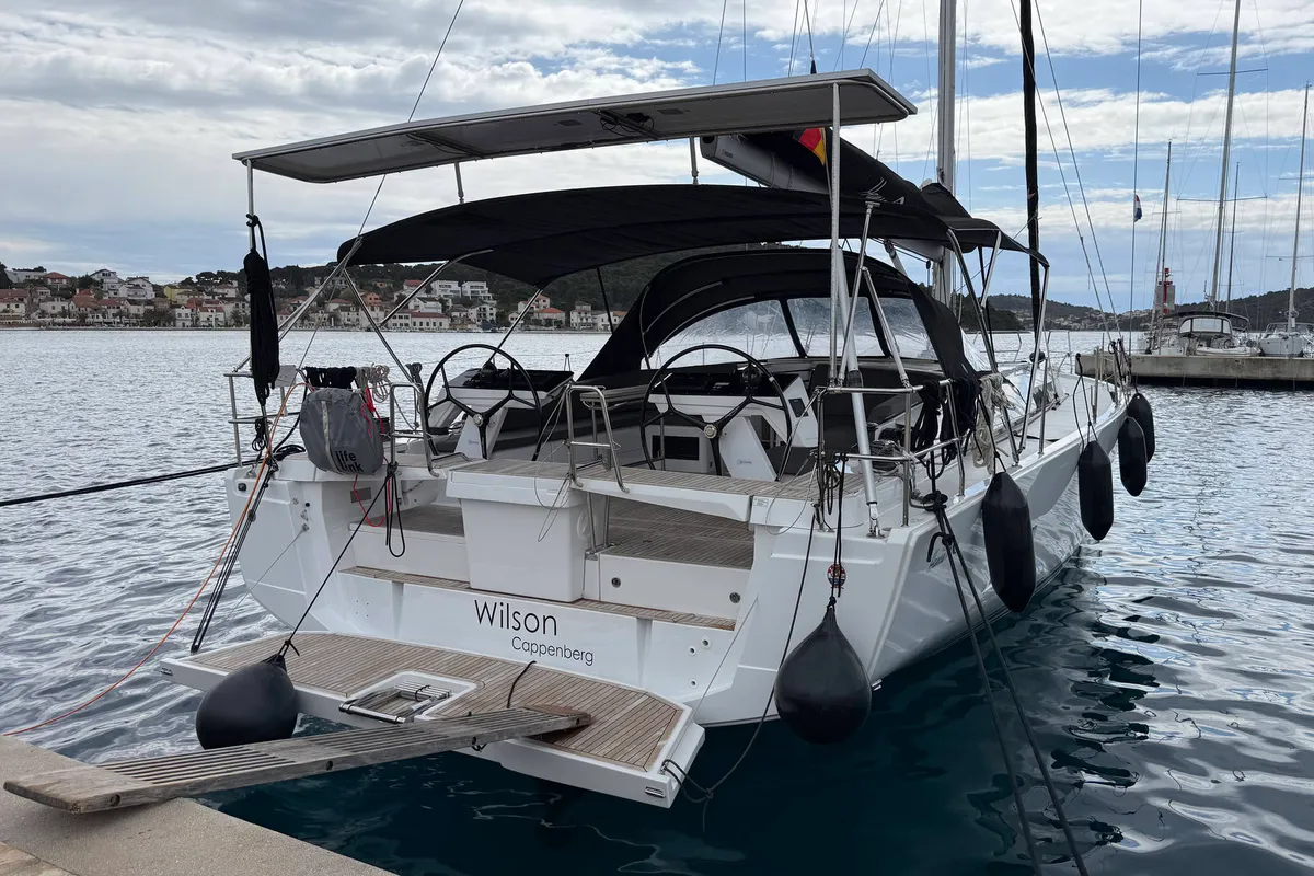 Exterior view of Wilson, a Hanse 460 sailboat at Punat, Croatia
