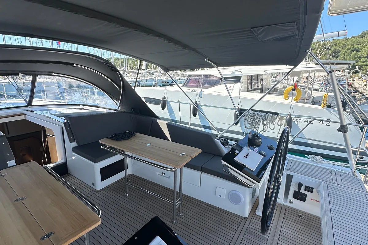 Deck of Wilson, a Hanse 460 sailboat at Punat, Croatia