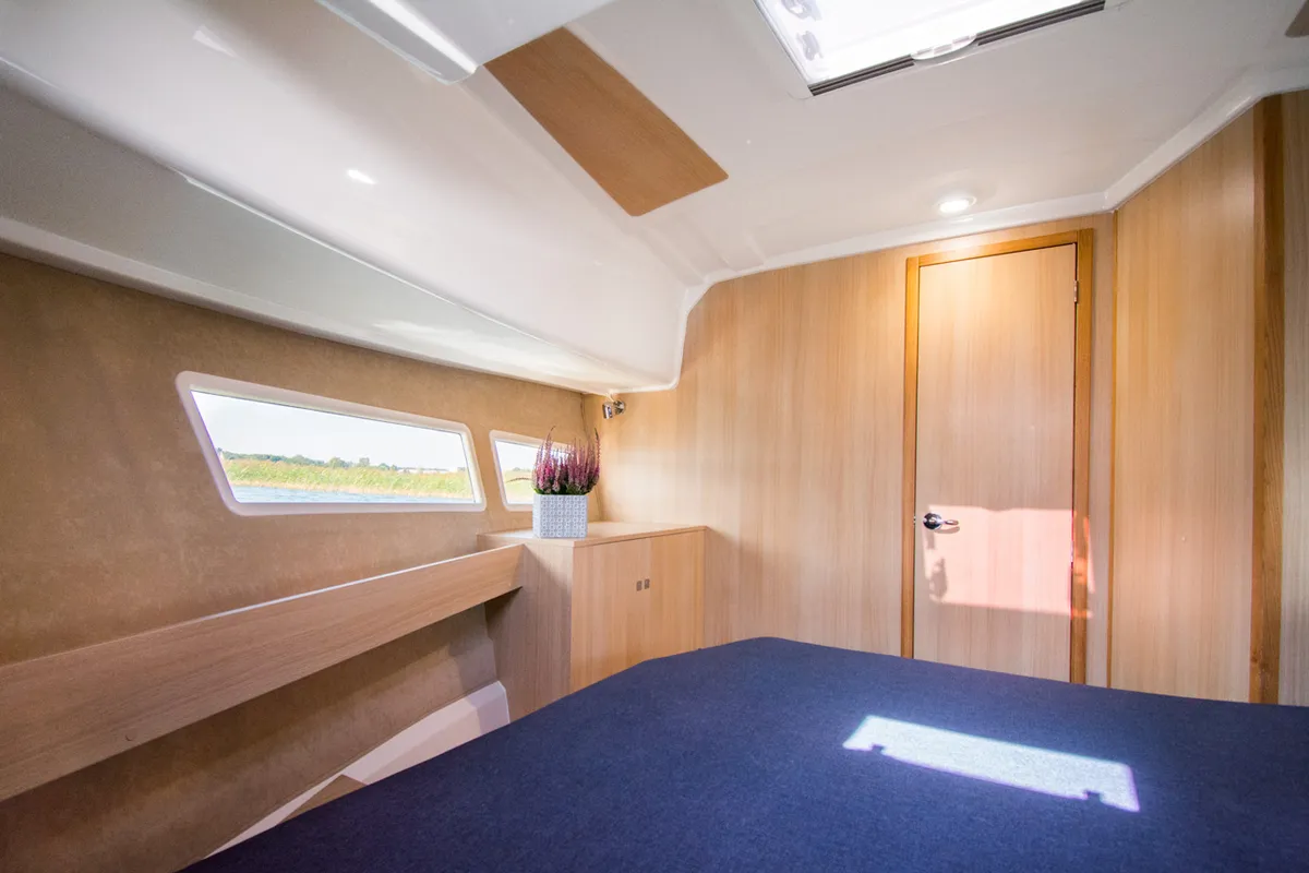 Cabin on Balt 918 - 3 cab., a Balt 918 Titanium motorboat at Wilkasy, Poland