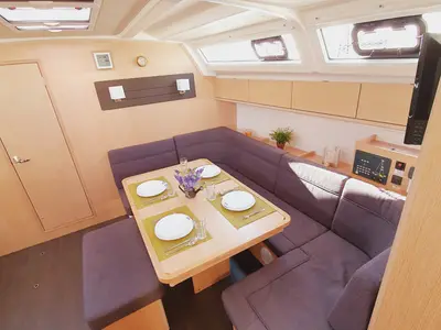 Salon of Dalisa III, a Bavaria Cruiser 46 sailboat at Grad Pula, Croatia