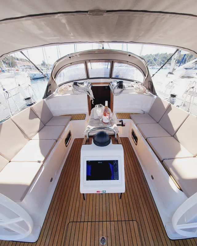 Deck of Dalisa III, a Bavaria Cruiser 46 sailboat at Grad Pula, Croatia