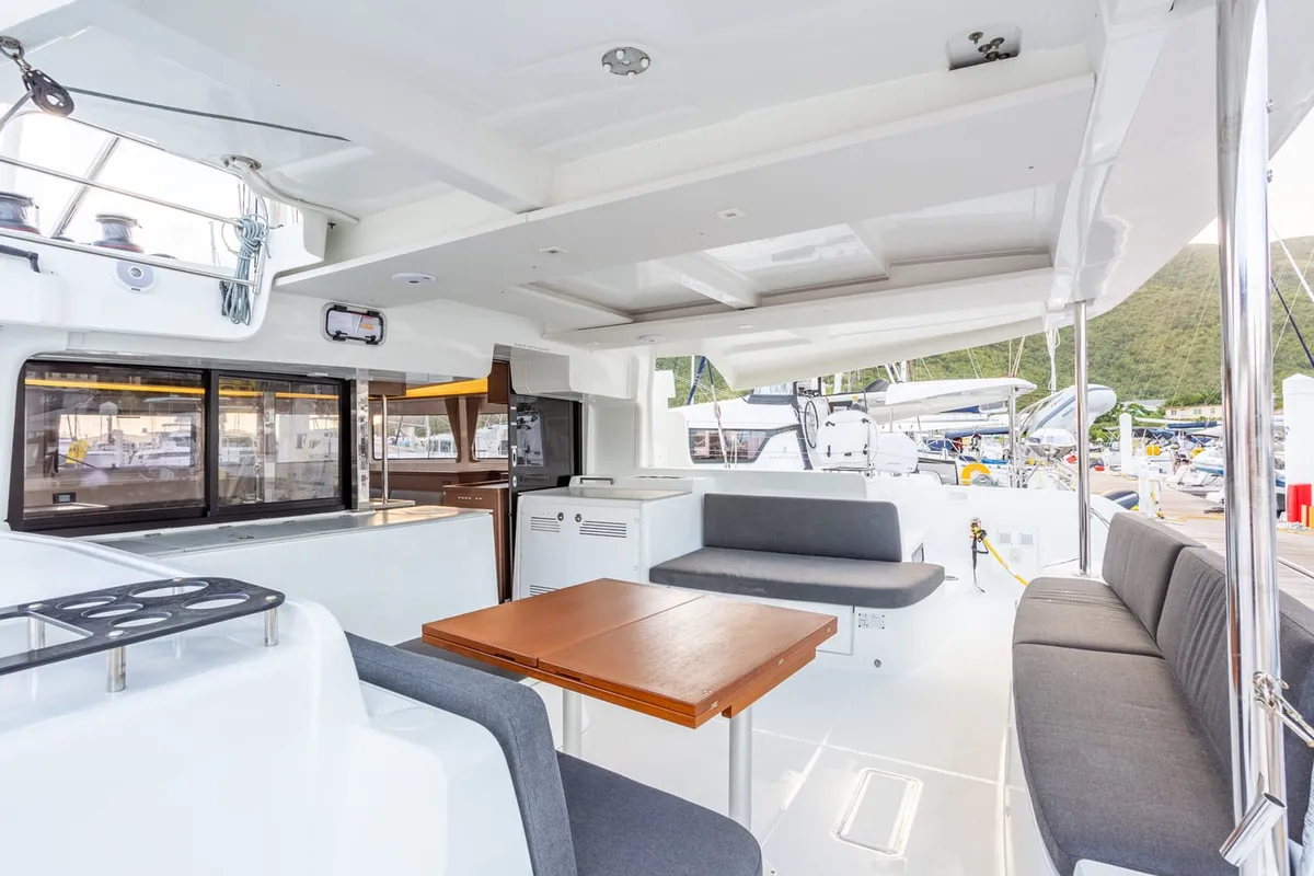 Deck of Clearlake III, a Lagoon 46 OW catamaran at Road Town, British Virgin Islands