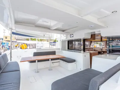 Salon of Clearlake III, a Lagoon 46 OW catamaran at Road Town, British Virgin Islands
