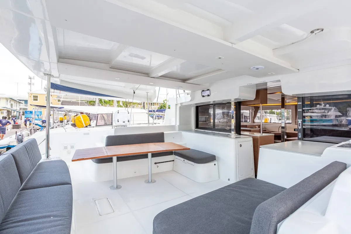 Salon of Clearlake III, a Lagoon 46 OW catamaran at Road Town, British Virgin Islands