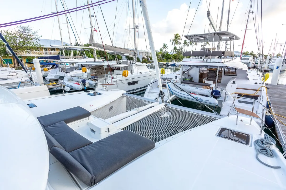 Deck of Clearlake III, a Lagoon 46 OW catamaran at Road Town, British Virgin Islands