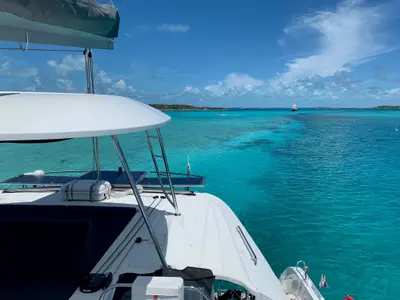 Deck of Clearlake III, a Lagoon 46 OW catamaran at Road Town, British Virgin Islands