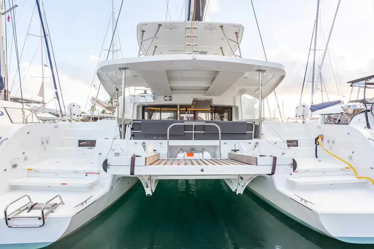 Exterior view of Clearlake III, a Lagoon 46 OW catamaran at Road Town, British Virgin Islands