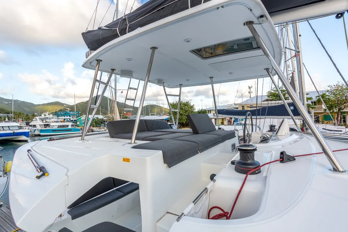 Deck of Clearlake III, a Lagoon 46 OW catamaran at Road Town, British Virgin Islands