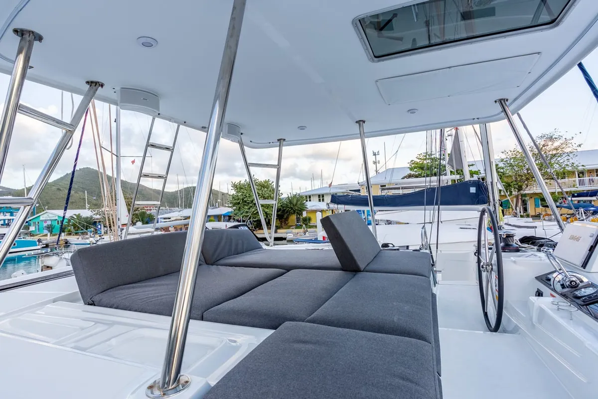 Deck of Clearlake III, a Lagoon 46 OW catamaran at Road Town, British Virgin Islands