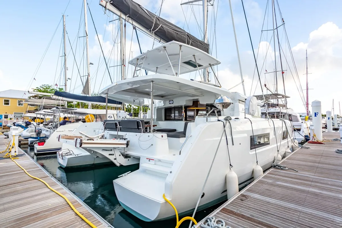 Exterior view of Clearlake III, a Lagoon 46 OW catamaran at Road Town, British Virgin Islands