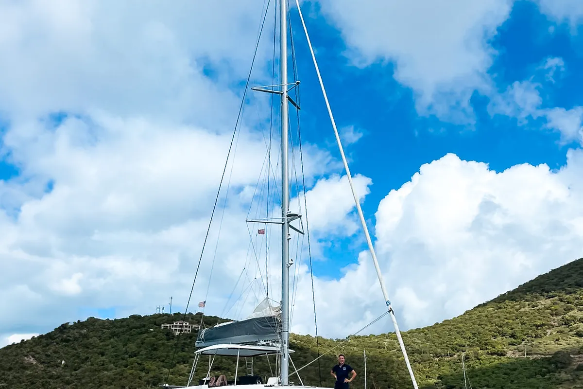 Exterior view of Clearlake III, a Lagoon 46 OW catamaran at Road Town, British Virgin Islands