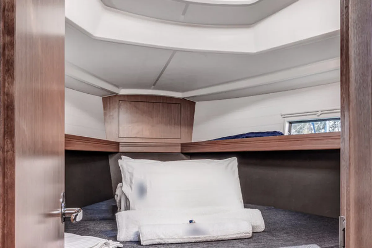 Cabin on Poseidon, a Bavaria Cruiser 37 sailboat at Kontokali, Greece