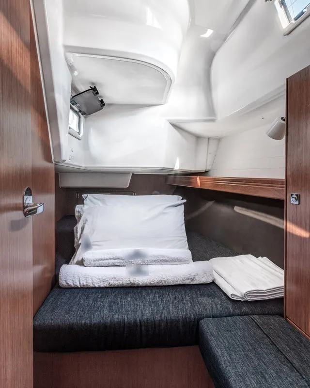 Cabin on Poseidon, a Bavaria Cruiser 37 sailboat at Kontokali, Greece