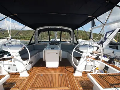Cockpit of Meridiana, a Beneteau Oceanis 46.1 sailboat at Olbia, Italy