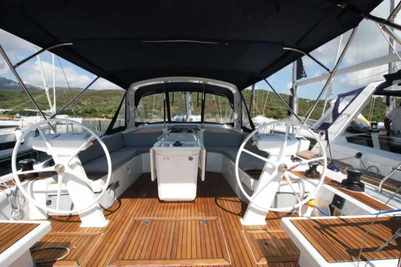 Cockpit of Meridiana, a Beneteau Oceanis 46.1 sailboat at Olbia, Italy