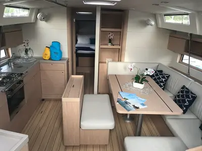Galley of Meridiana, a Beneteau Oceanis 46.1 sailboat at Olbia, Italy