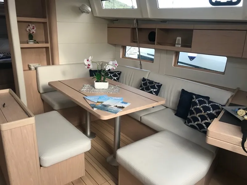 Salon of Meridiana, a Beneteau Oceanis 46.1 sailboat at Olbia, Italy