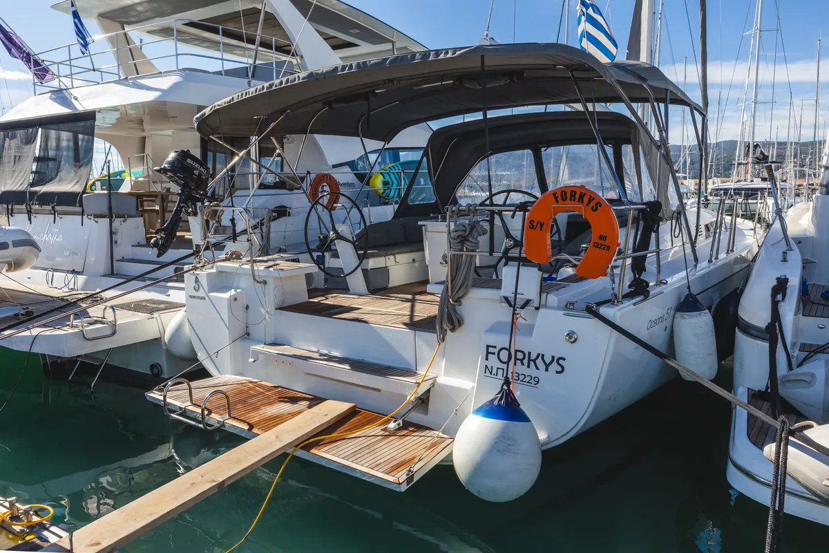 Exterior view of Forkys, a Beneteau Oceanis 51.1 sailboat at Municipal Unit of Lefkada, Greece