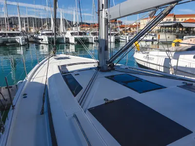 Deck of Forkys, a Beneteau Oceanis 51.1 sailboat at Municipal Unit of Lefkada, Greece