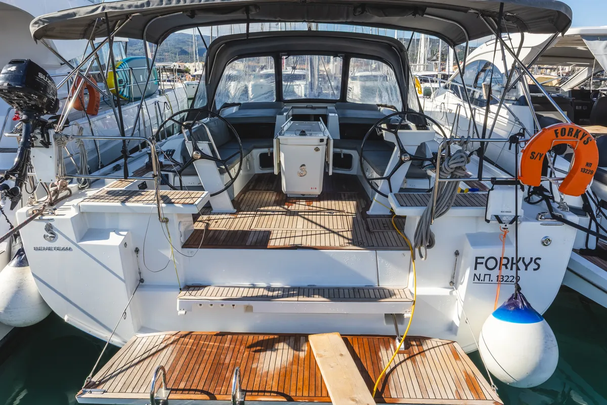 Exterior view of Forkys, a Beneteau Oceanis 51.1 sailboat at Municipal Unit of Lefkada, Greece