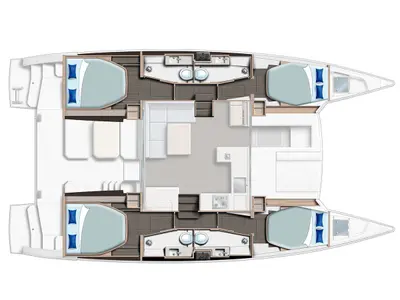 Floor plan of Moorings 4200/4 Exclusive, a Leopard 42 catamaran at Procida, Italy