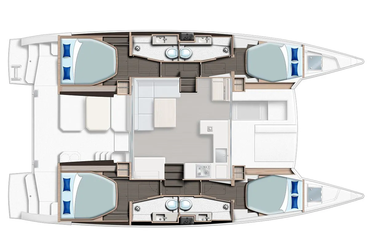 Floor plan of Moorings 4200/4 Exclusive, a Leopard 42 catamaran at Procida, Italy