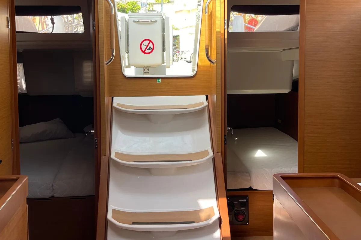Cabin on OLYMPIA, a Jeanneau Sun Odyssey 440 sailboat at Skiathos, Greece