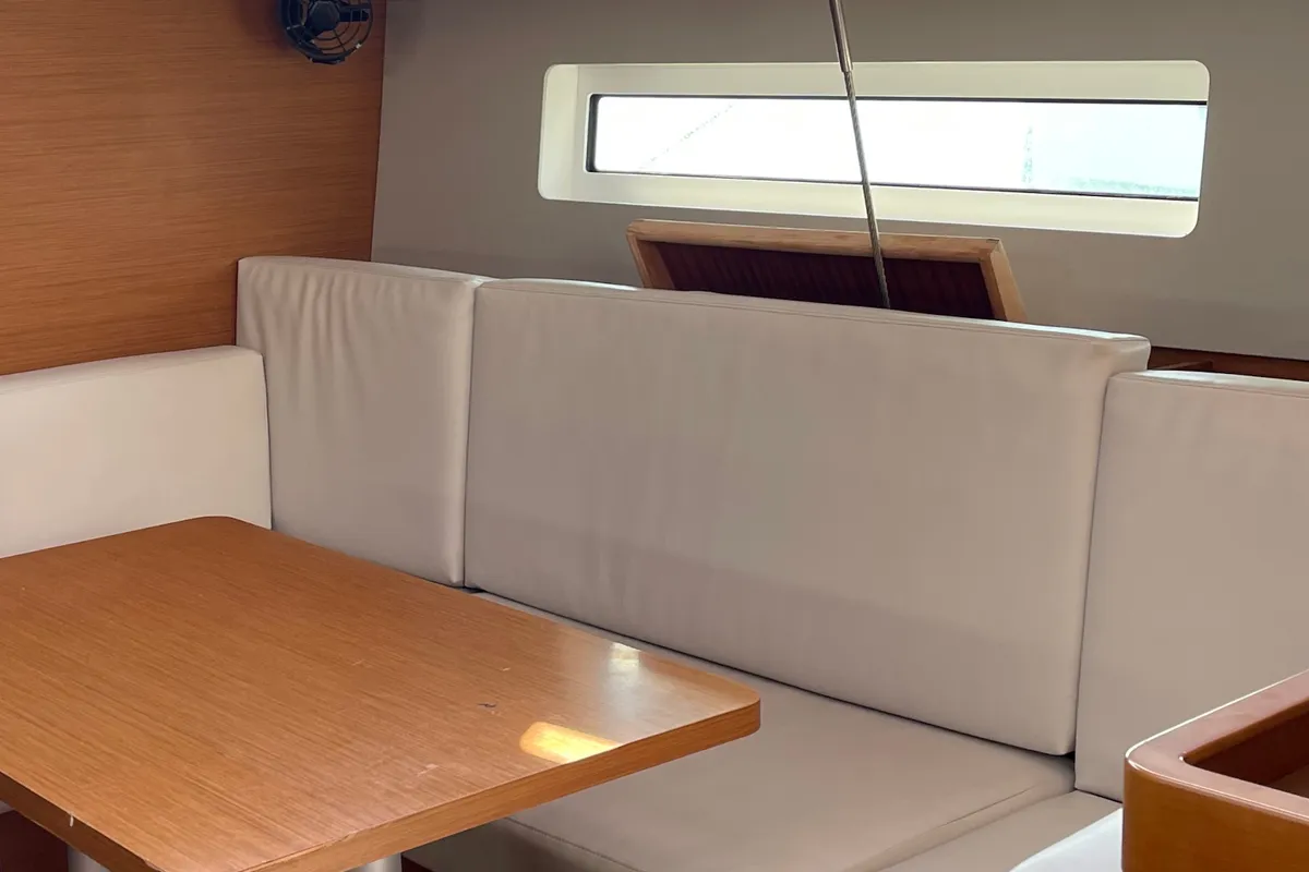 Salon of OLYMPIA, a Jeanneau Sun Odyssey 440 sailboat at Skiathos, Greece