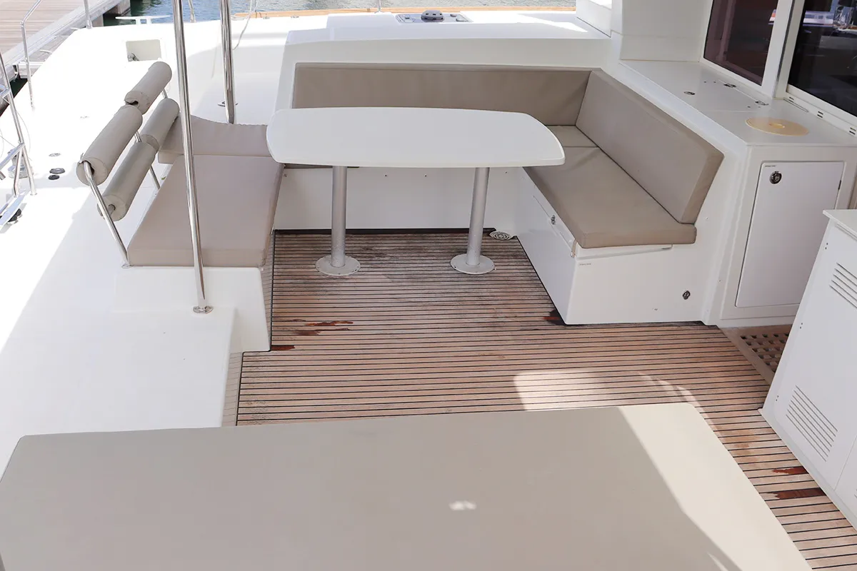 Deck of Moët, a Lagoon 450 F catamaran at Road Town, British Virgin Islands