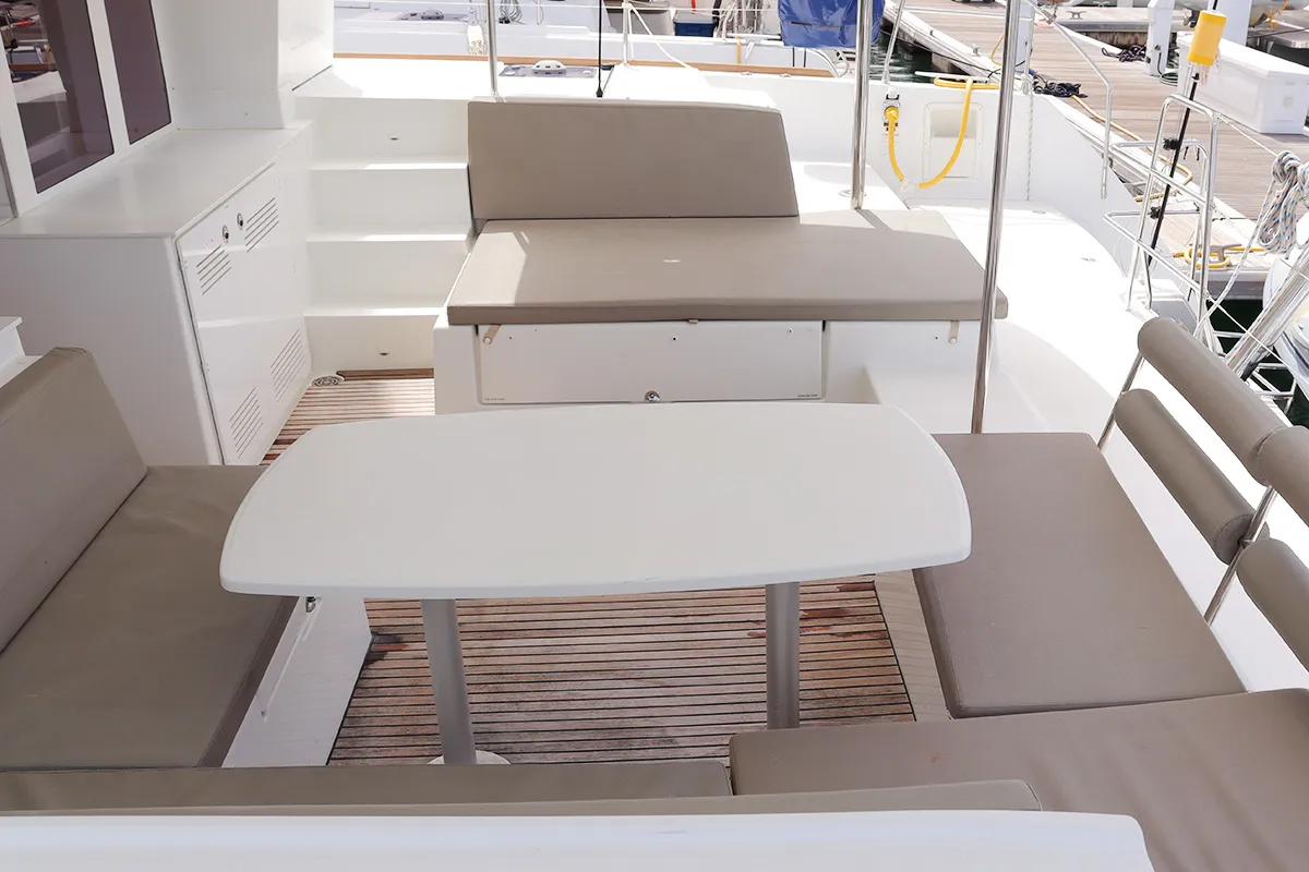 Deck of Moët, a Lagoon 450 F catamaran at Road Town, British Virgin Islands