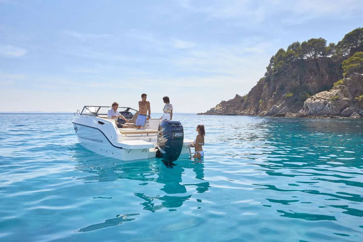 Exterior view of Quick, a Quicksilver Activ 755 CR motorboat at Tribunj, Croatia