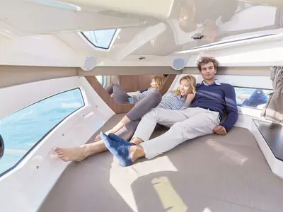 Cabin on Quick, a Quicksilver Activ 755 CR motorboat at Tribunj, Croatia