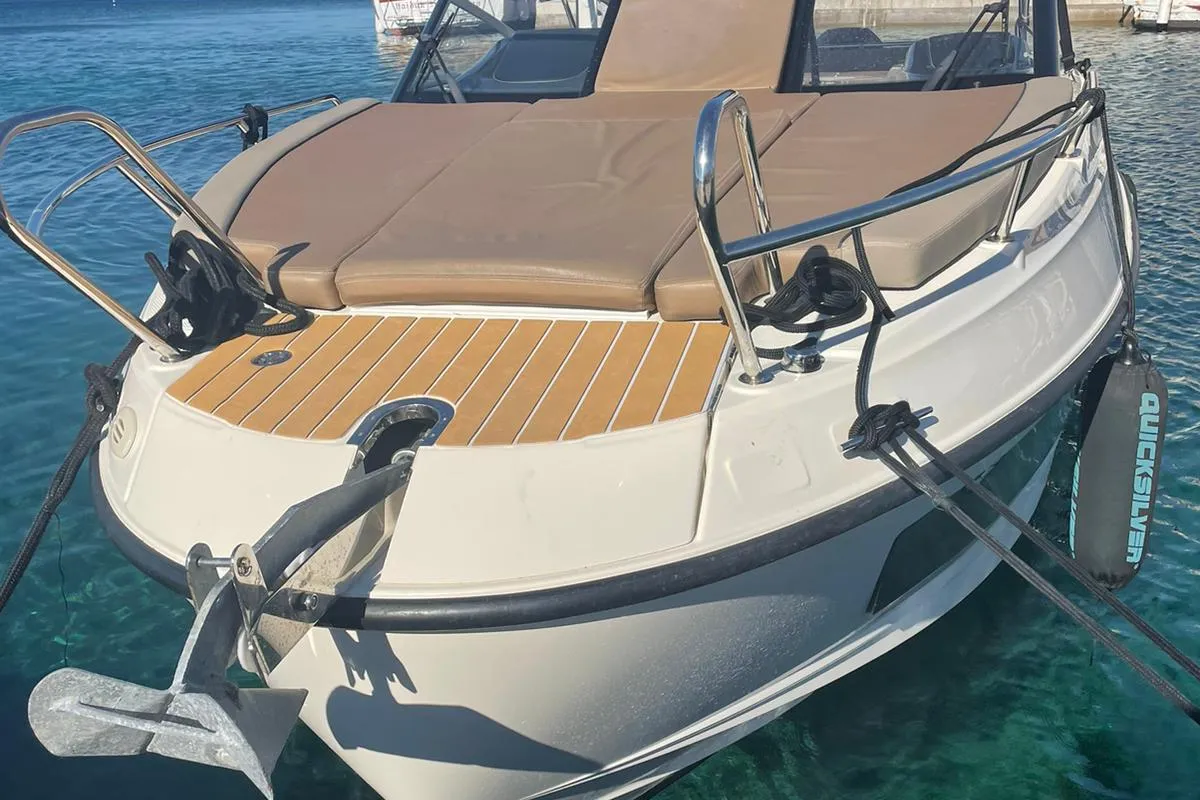 Exterior view of Quick, a Quicksilver Activ 755 CR motorboat at Tribunj, Croatia