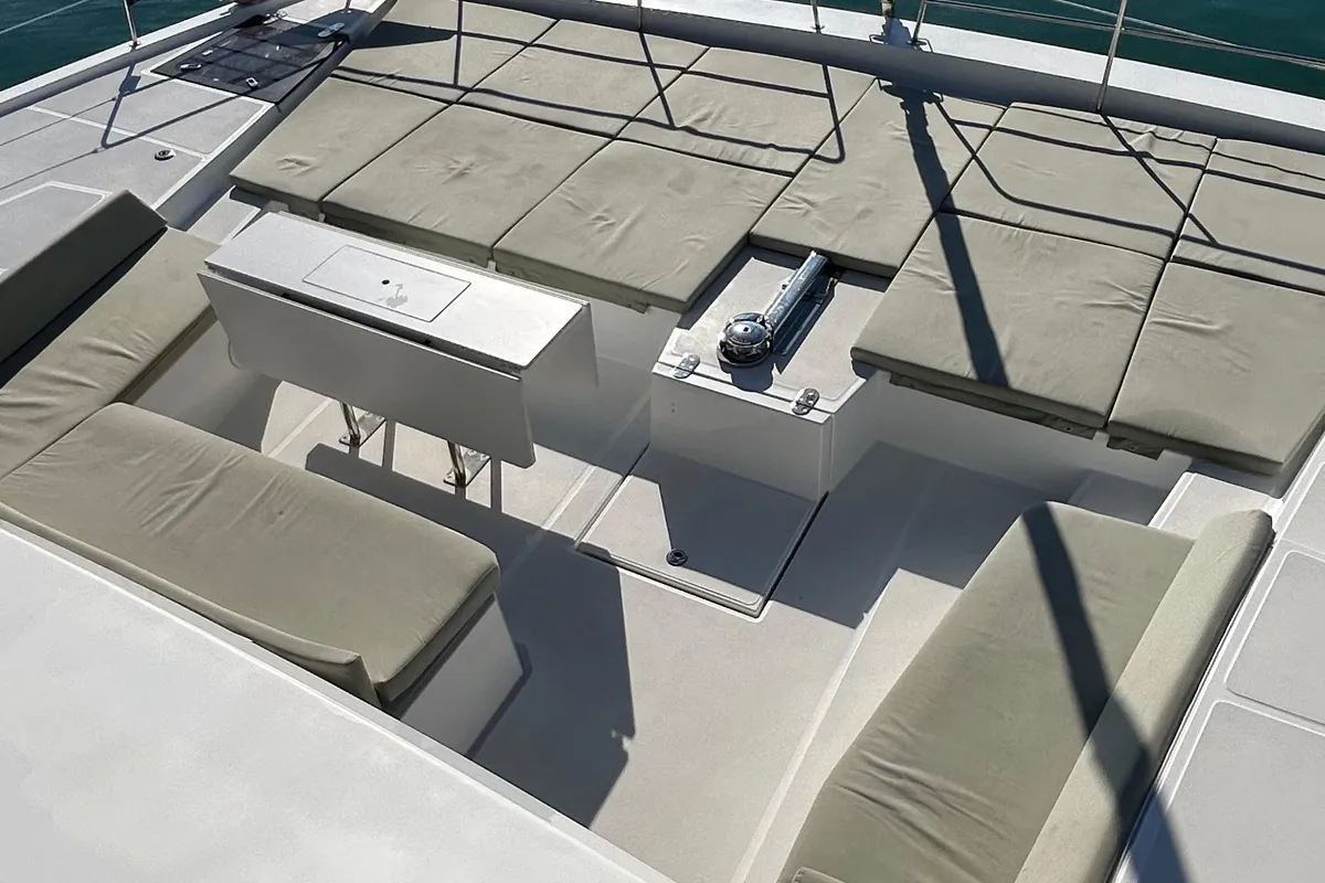 Deck of Italy, a Bali 5.4 catamaran at Capo d'Orlando, Italy