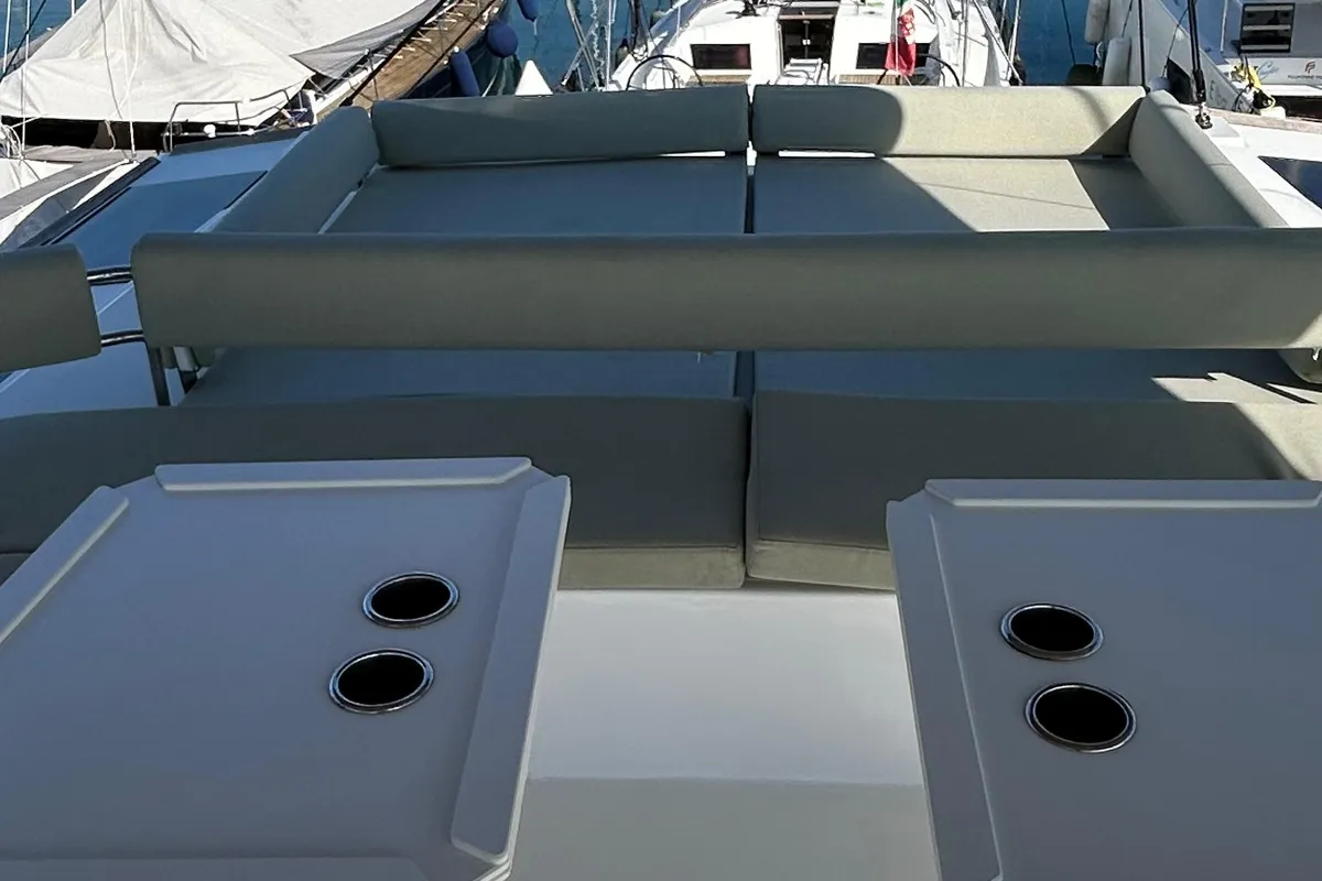 Deck of Italy, a Bali 5.4 catamaran at Capo d'Orlando, Italy