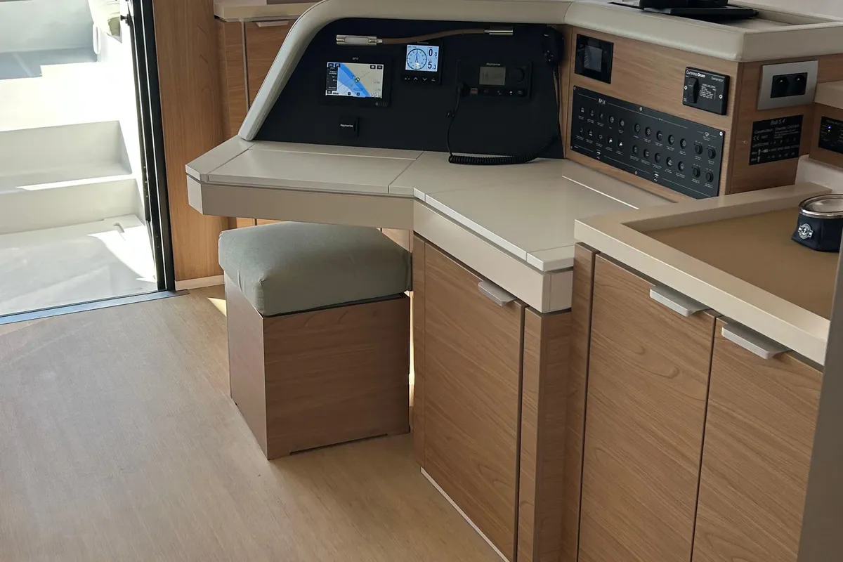Cockpit of Italy, a Bali 5.4 catamaran at Capo d'Orlando, Italy