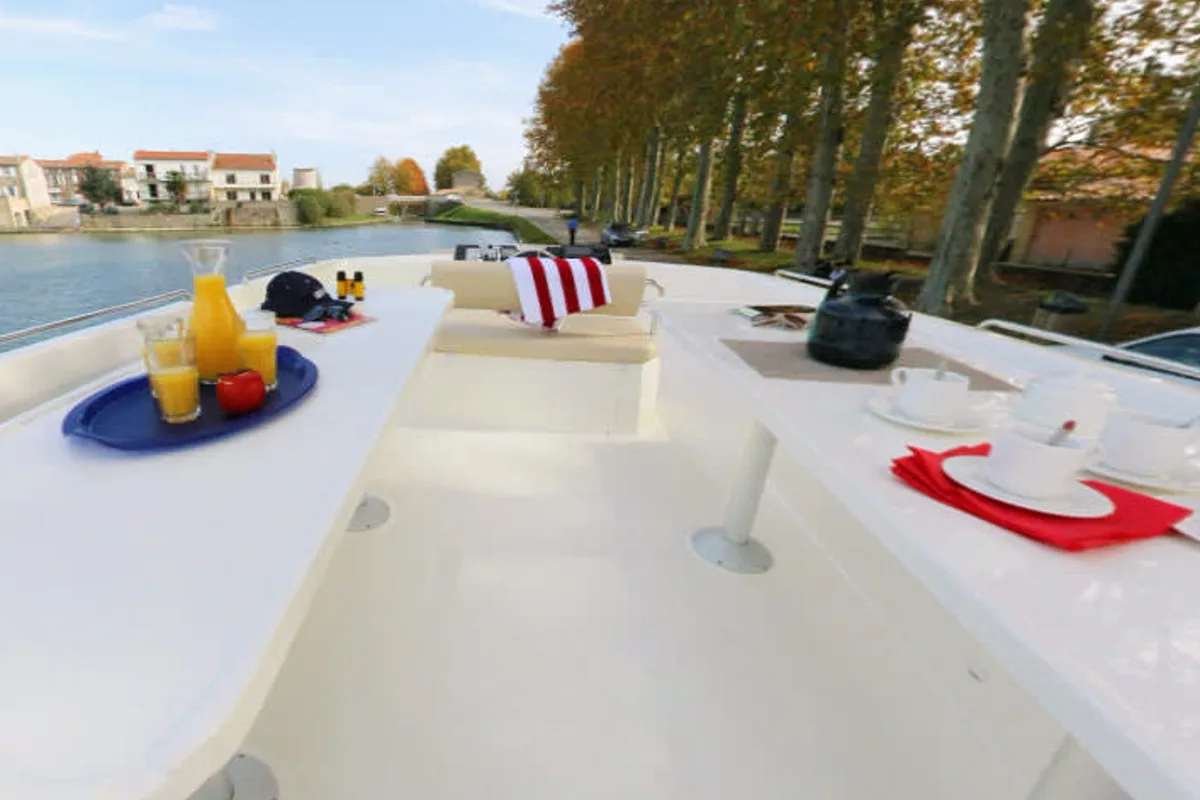 Deck of Cygnet Vision 4, a motorboat at Saint-Usage, France