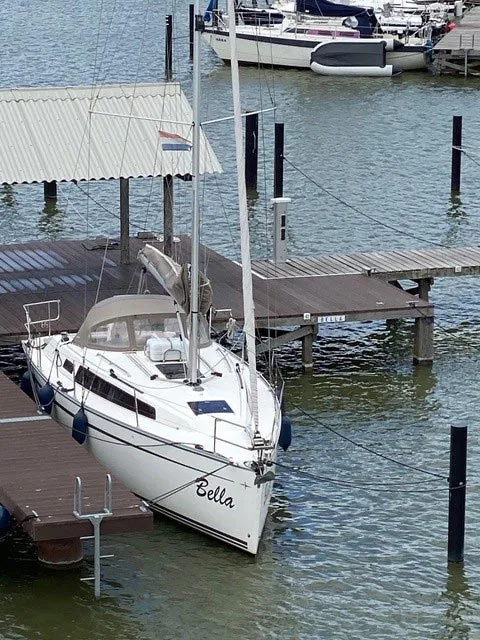 Exterior view of Bella, a Bavaria Cruiser 33 sailboat at Lelystad, Netherlands