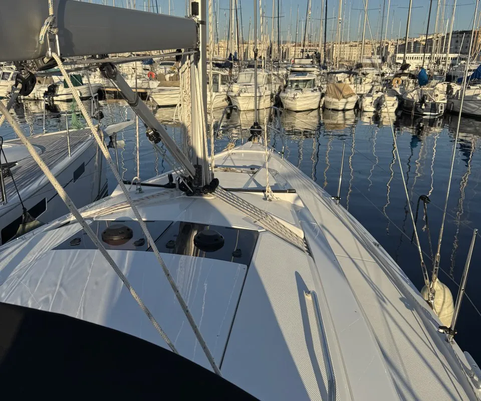 Deck of Bayolia, a Hanse 348 sailboat at Marseille, France