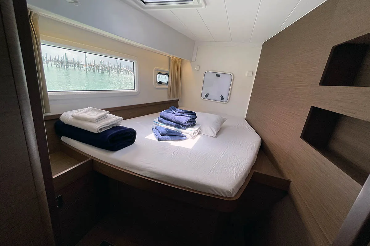 Cabin on Hathor, a Lagoon 42 catamaran at Athens, Greece