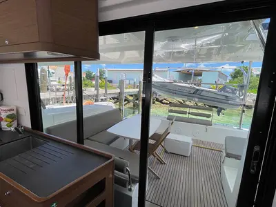 Salon of Hathor, a Lagoon 42 catamaran at Athens, Greece