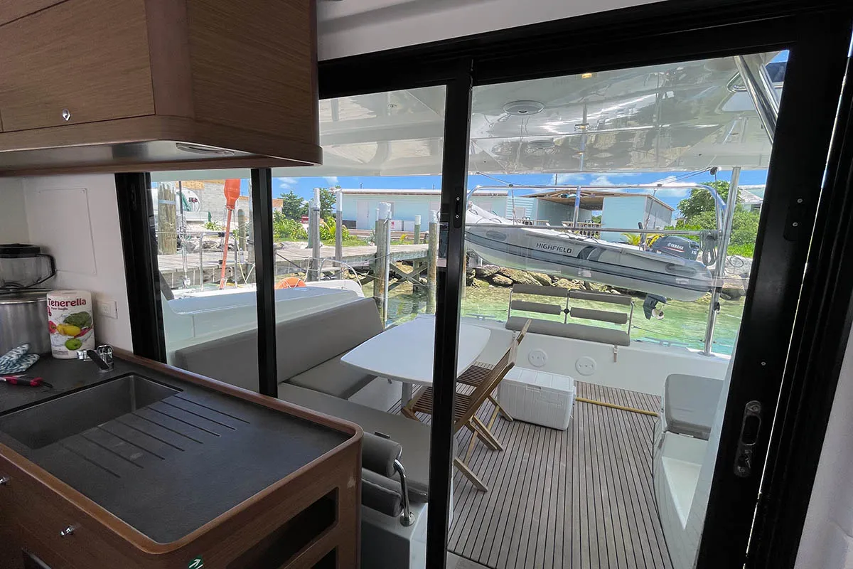 Salon of Hathor, a Lagoon 42 catamaran at Athens, Greece