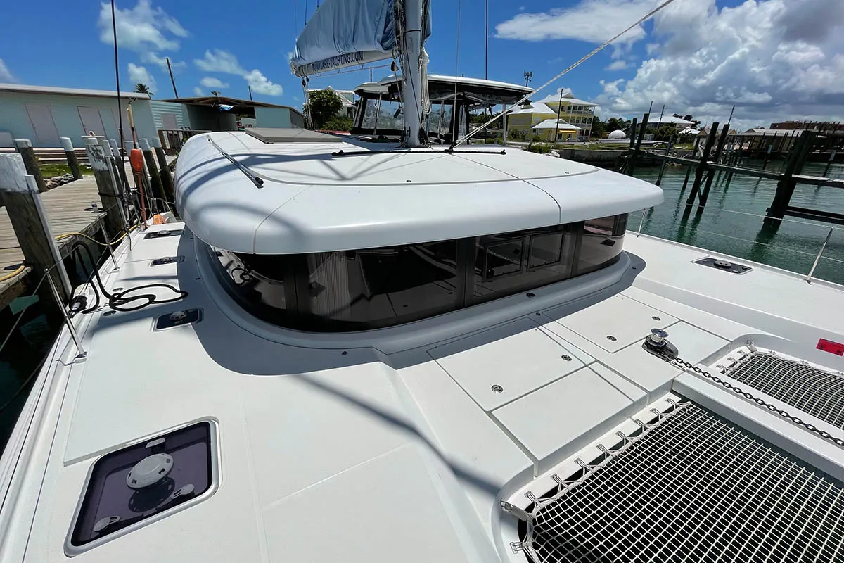 Exterior view of Hathor, a Lagoon 42 catamaran at Athens, Greece