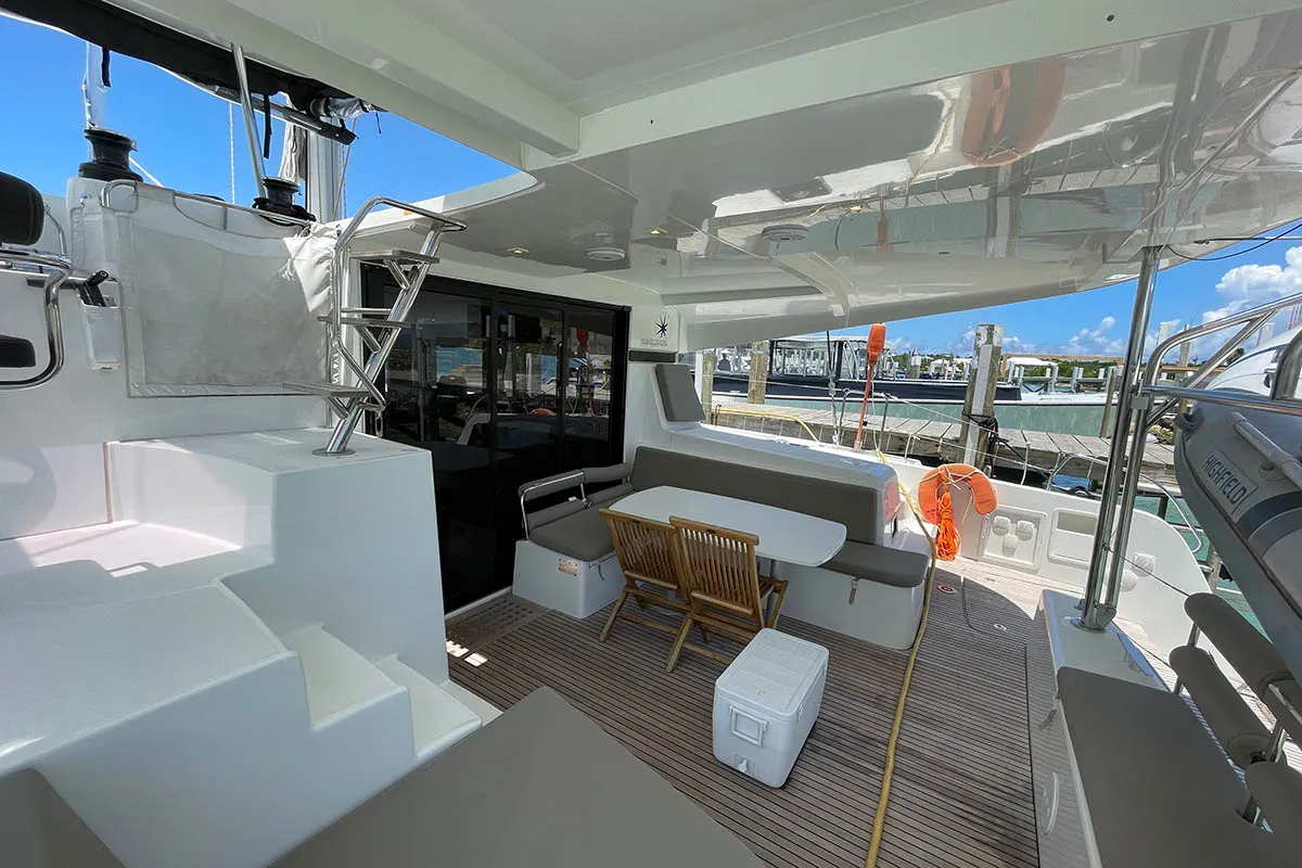 Deck of Hathor, a Lagoon 42 catamaran at Athens, Greece